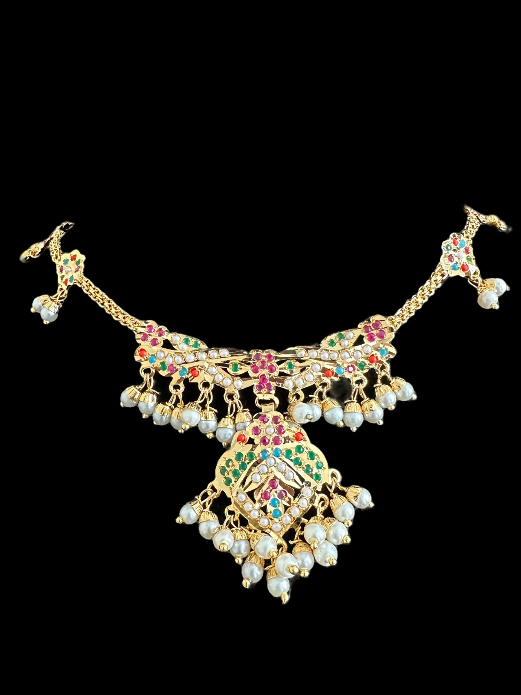 DNS127 jadau necklace in navratan  ( SHIPS IN 4 WEEKS  )