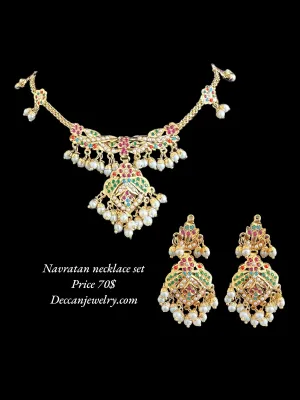 DNS127 jadau necklace in navratan  ( SHIPS IN 4 WEEKS  )