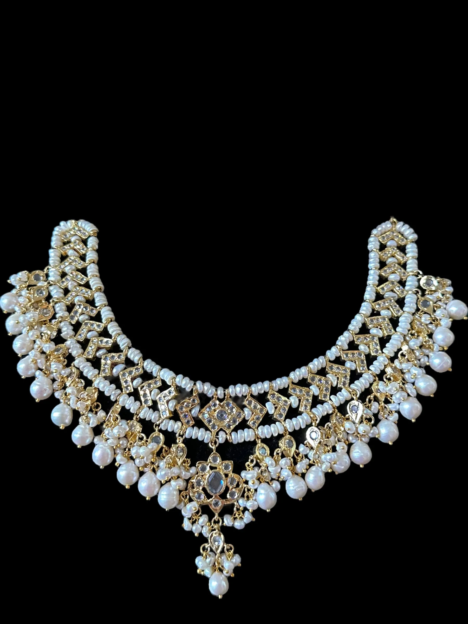 DNS30 Jennine gold plated hyderabadi fresh water pearl necklace set ( SHIPS IN 4 WEEKS )