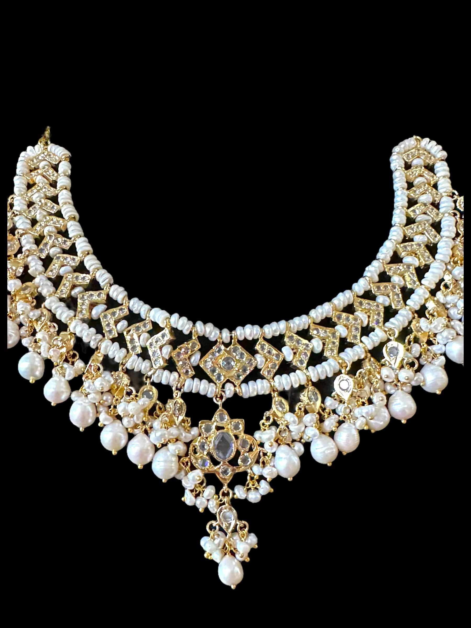 DNS30 Jennine gold plated hyderabadi fresh water pearl necklace set ( SHIPS IN 4 WEEKS )