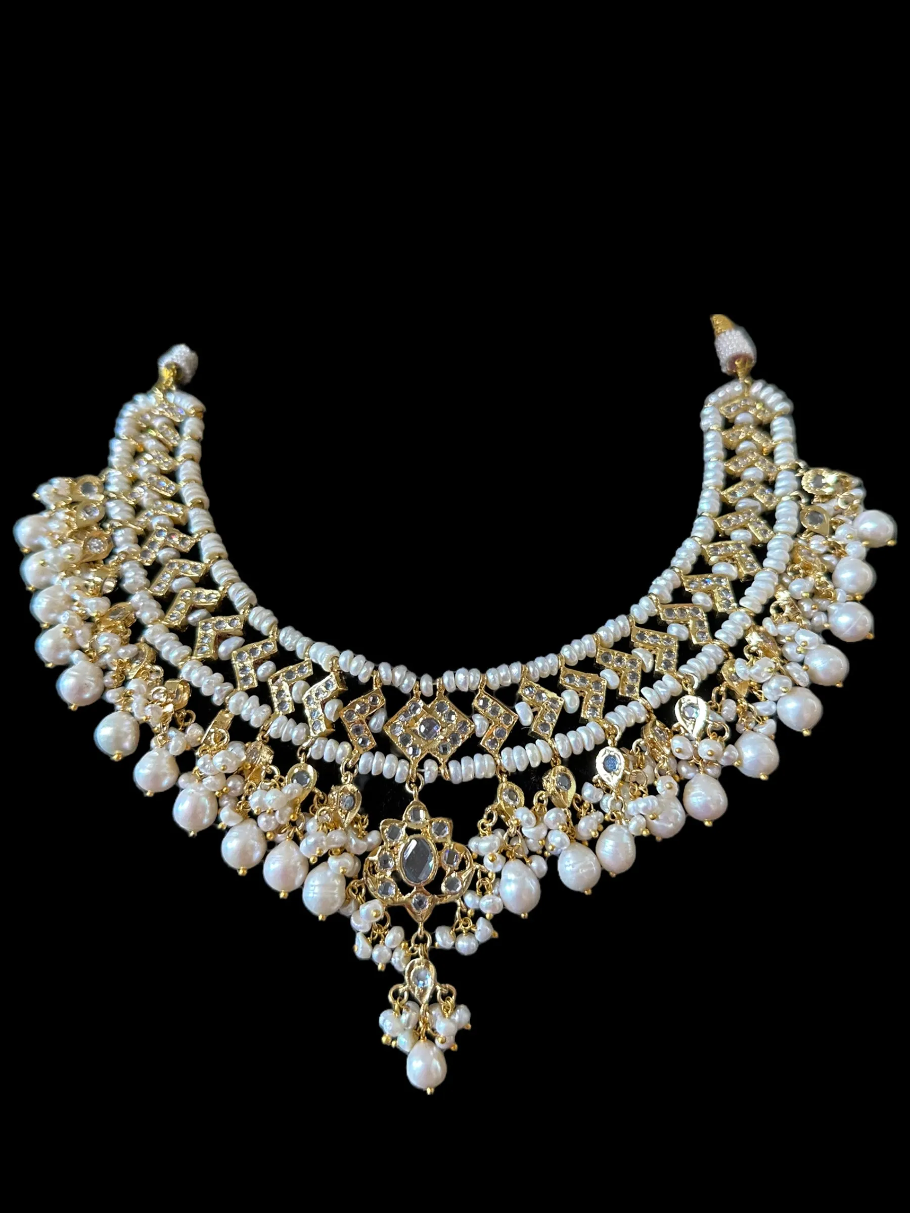 DNS30 Jennine gold plated hyderabadi fresh water pearl necklace set ( SHIPS IN 4 WEEKS )