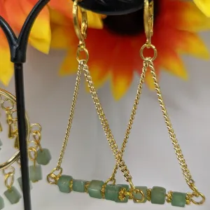 Earrings: Dangling Jade and Chain Bar