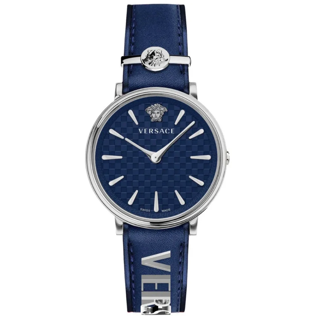 Elegant Silver Grey Watch with Blue Dial and Leather Band