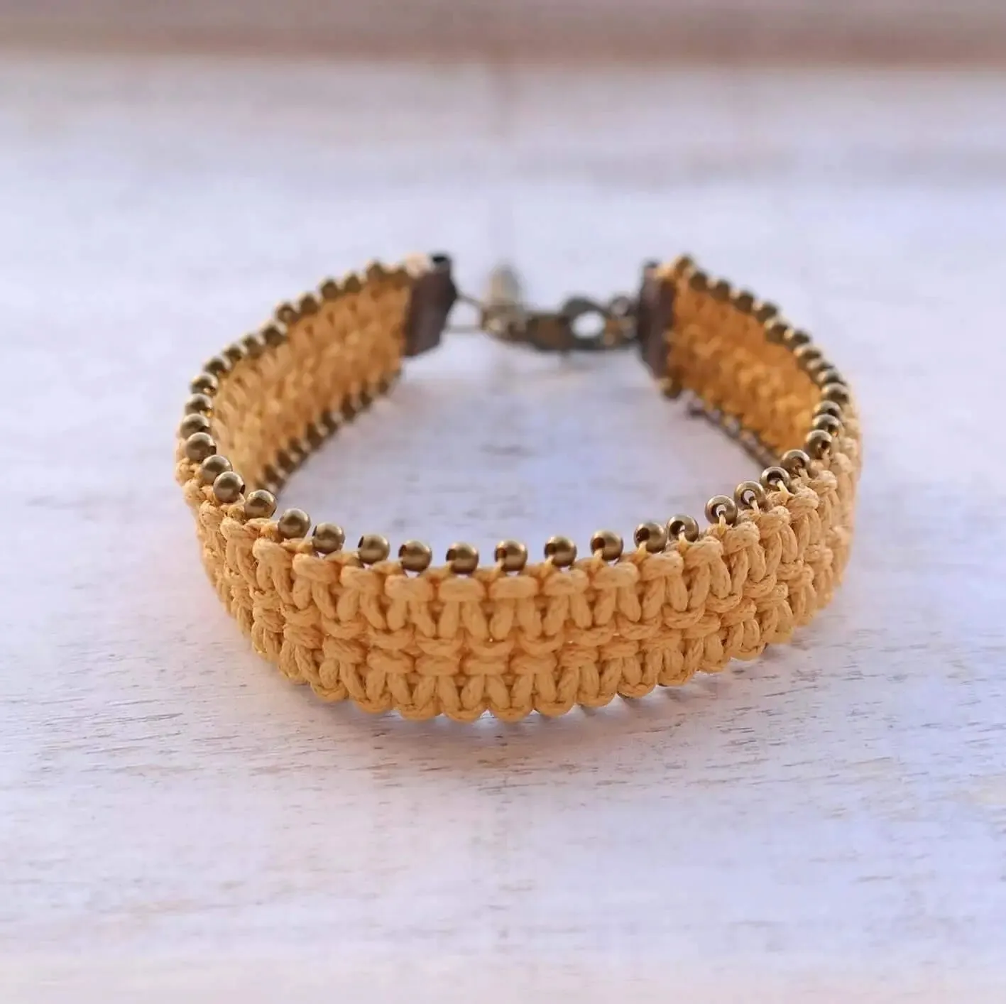 Embroidered Macrame Bracelet with Beads