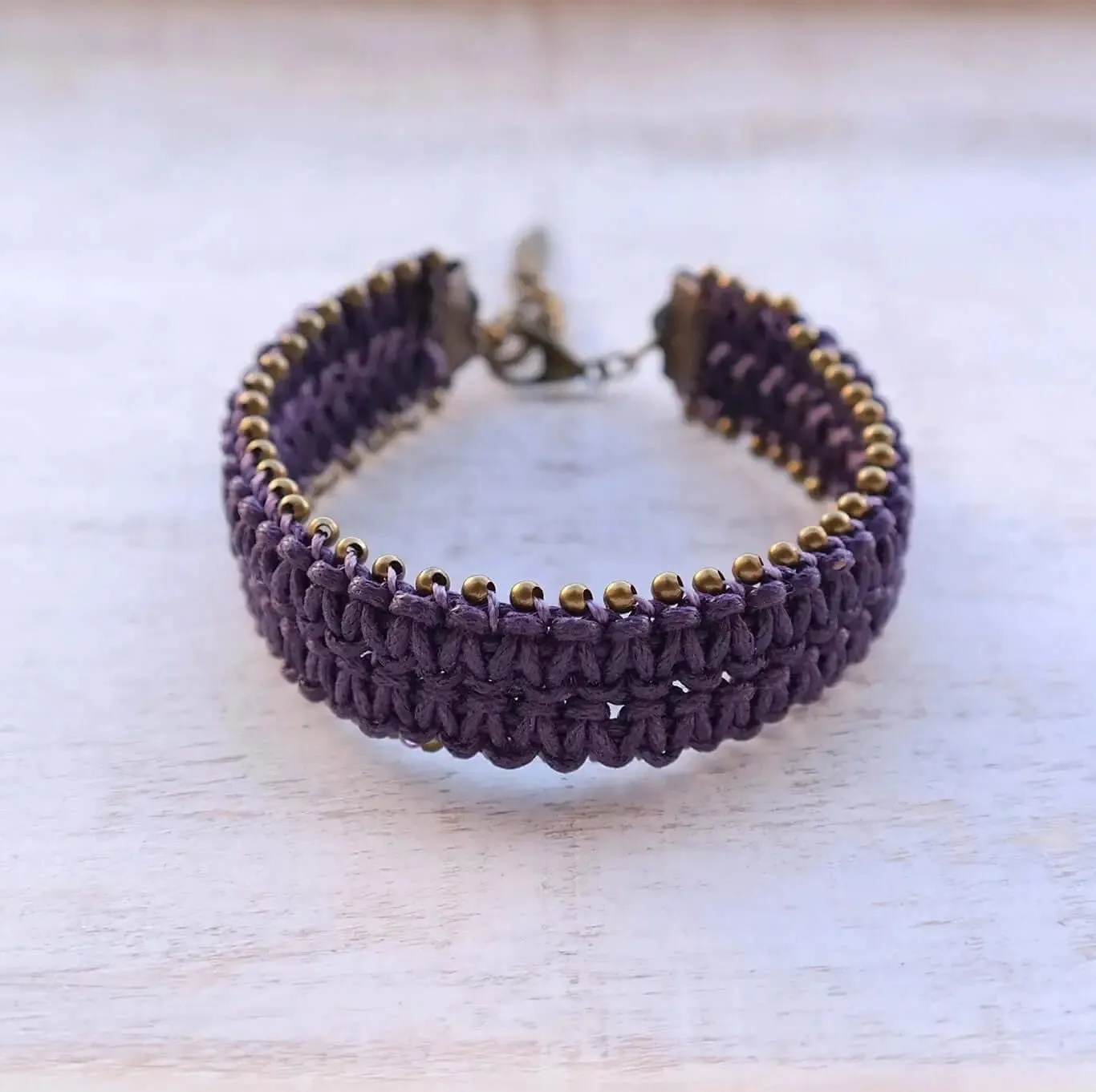 Embroidered Macrame Bracelet with Beads