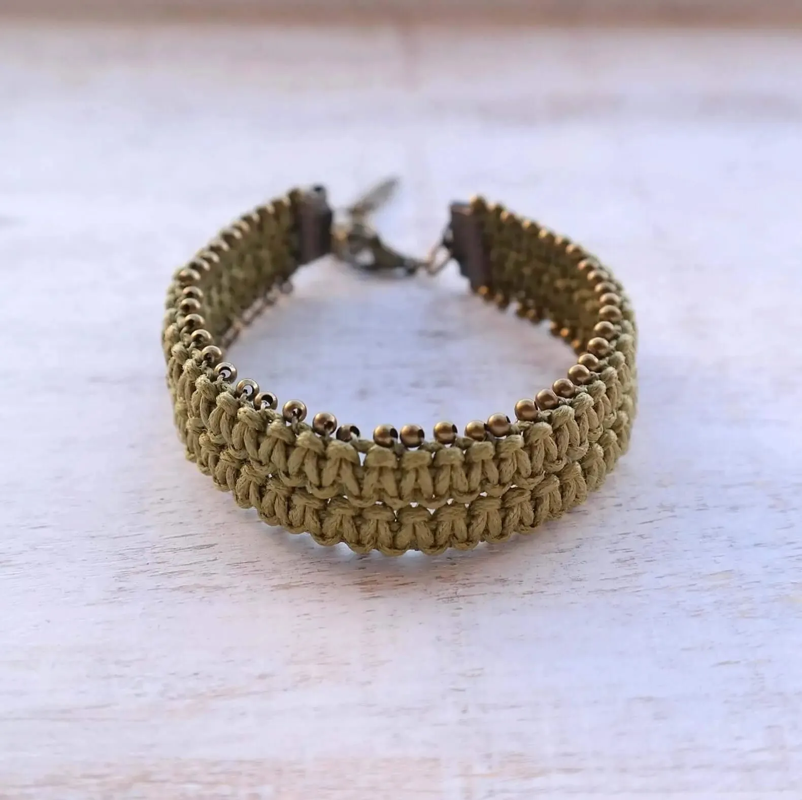 Embroidered Macrame Bracelet with Beads