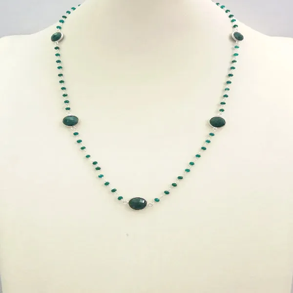 Emerald and Green Agate Jeweled Chain Necklace