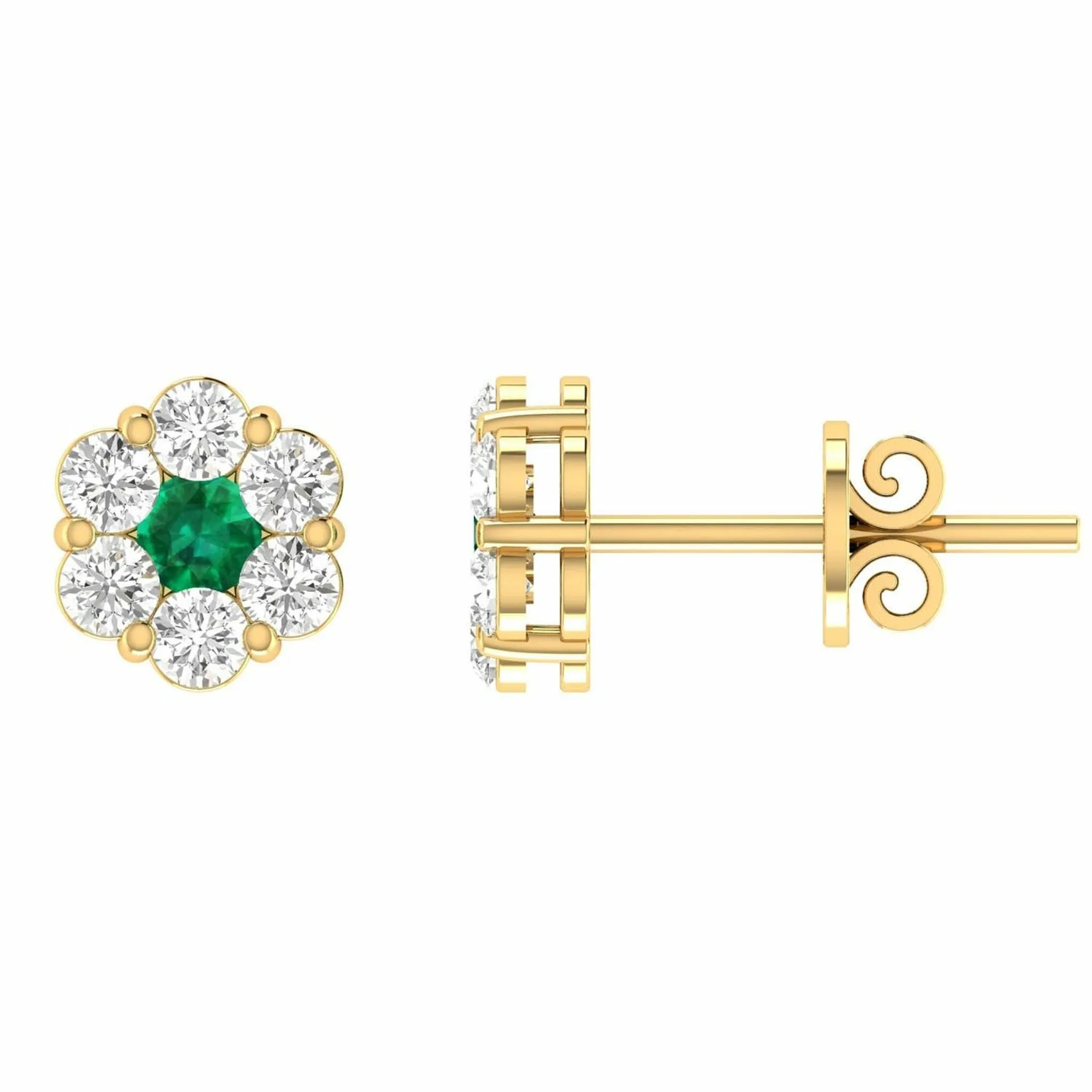 Emerald Diamond Stud Earrings With 0.37ct Diamonds In 9K Yellow Gold