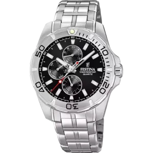 Festina F20445/3 Men's Multifunctional Watch with Black Dial and Stainless Steel Band