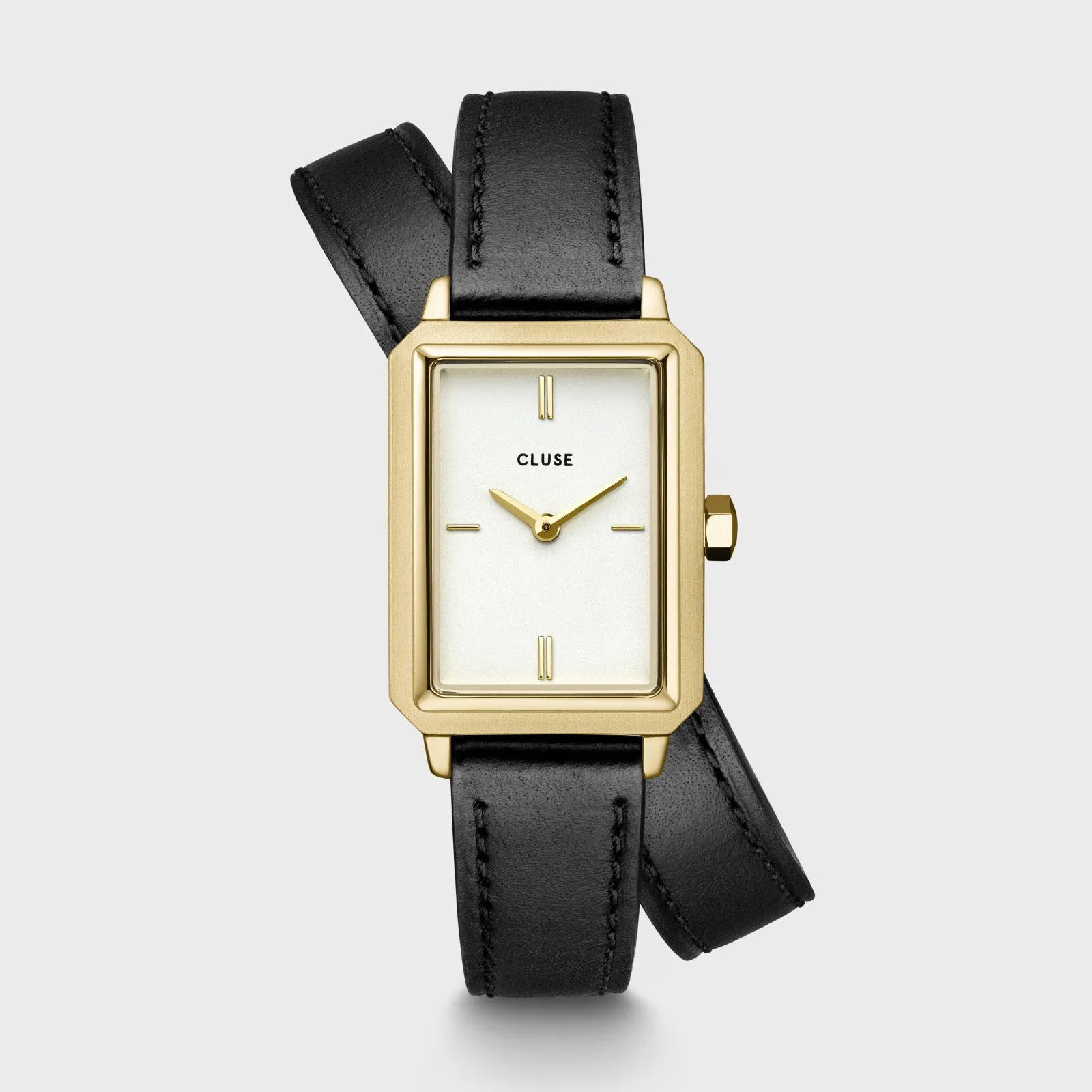 Fluette Watch Double Leather Black, Gold Colour