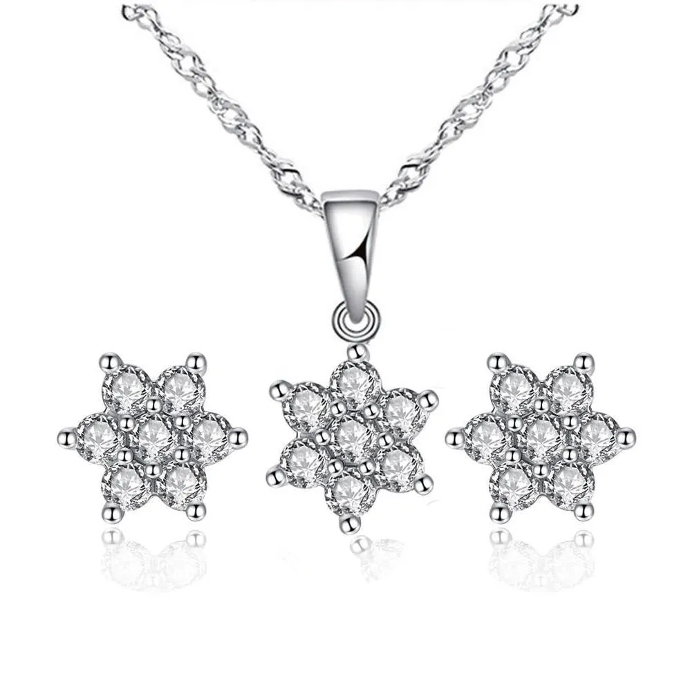 Fresh Flowers Zirconia Necklace and Earrings Set