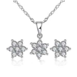 Fresh Flowers Zirconia Necklace and Earrings Set