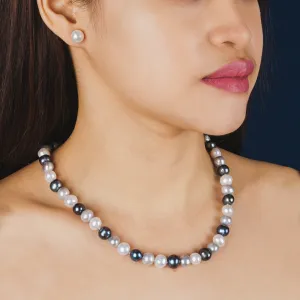 Fresh Water Colored Pearl Set Black & White Silver