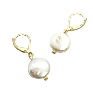 Freshwater Coin Pearl Lever Back Earrings