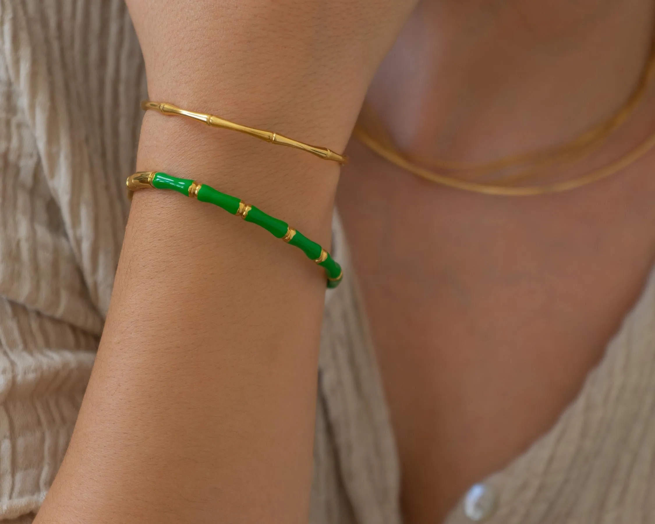 Gold Bamboo Bracelet with Color Enamel