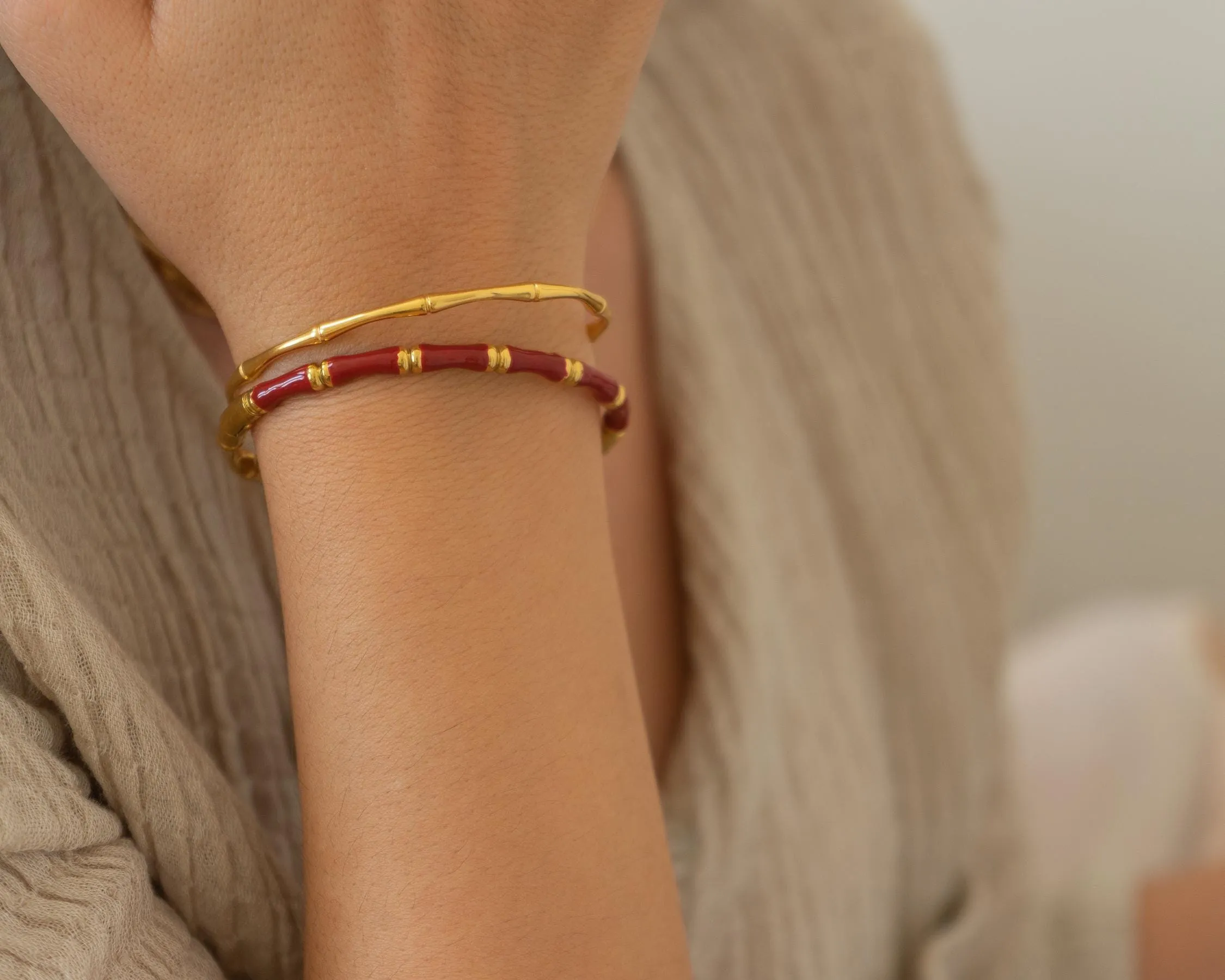 Gold Bamboo Bracelet with Color Enamel