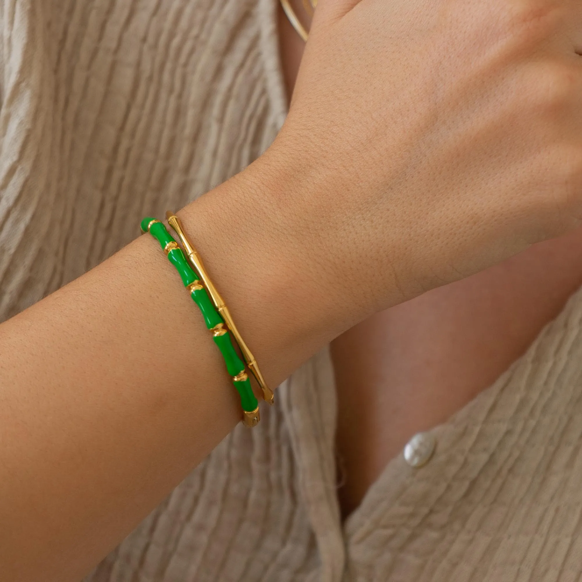 Gold Bamboo Bracelet with Color Enamel