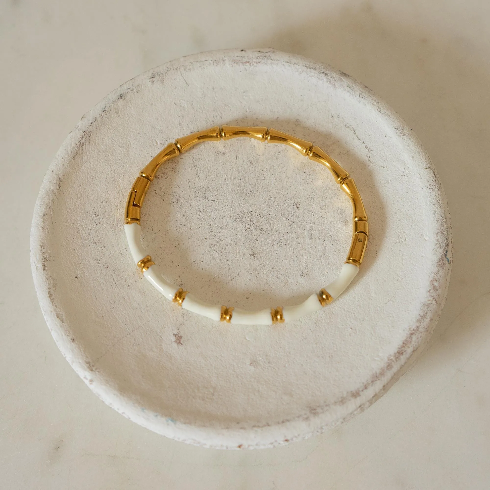 Gold Bamboo Bracelet with Color Enamel