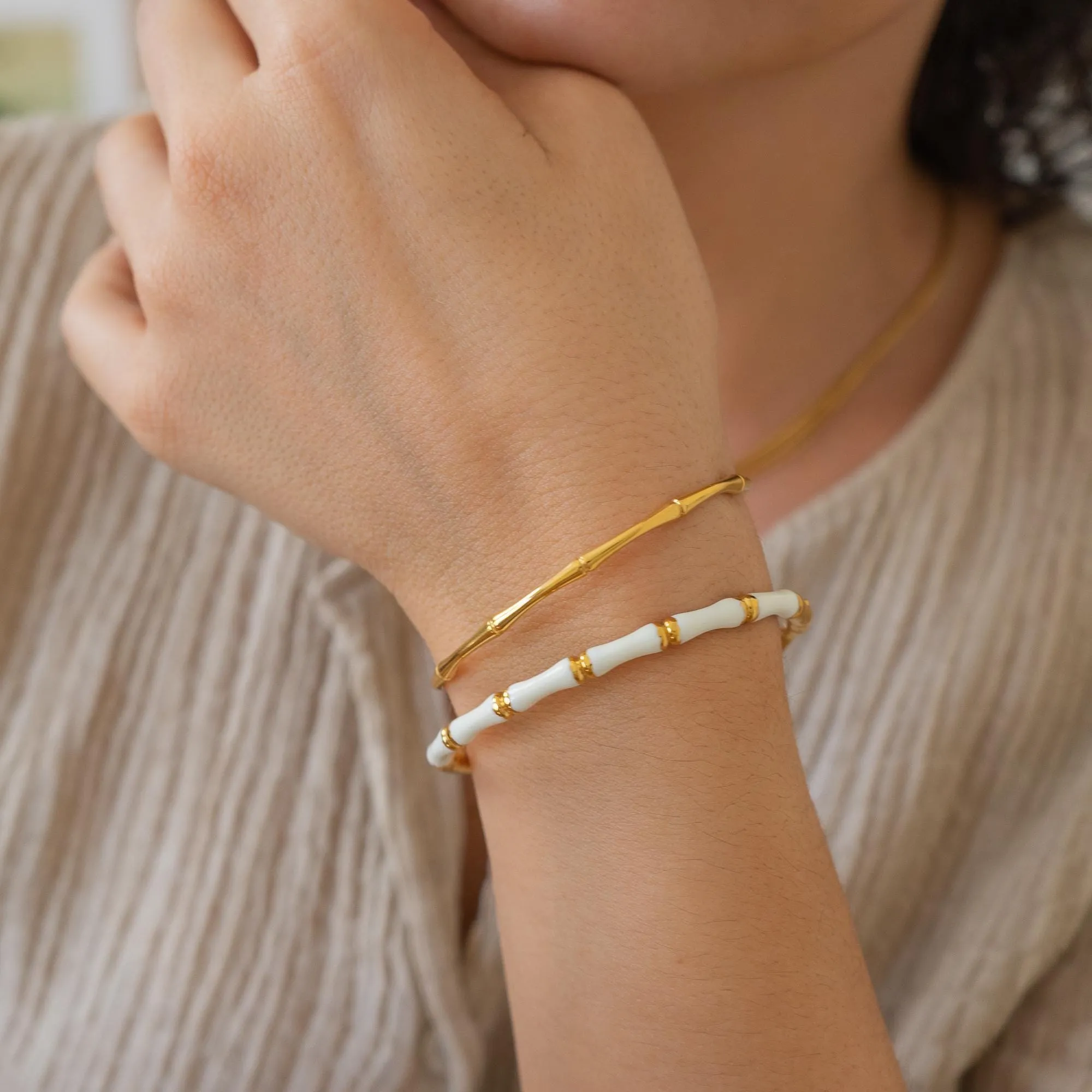 Gold Bamboo Bracelet with Color Enamel