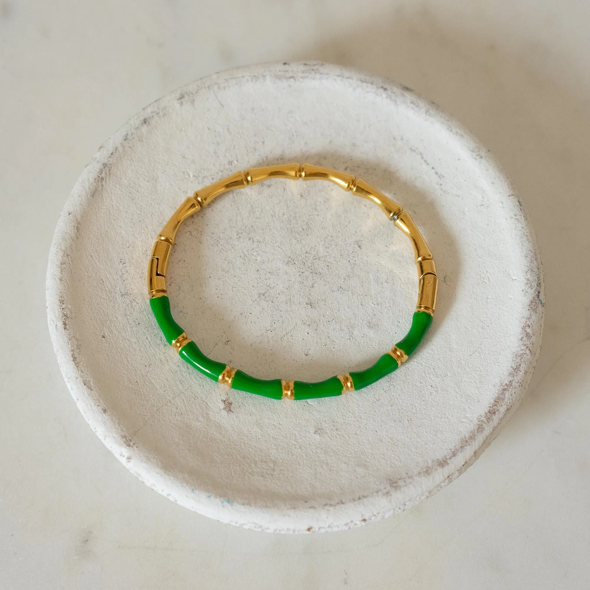 Gold Bamboo Bracelet with Color Enamel