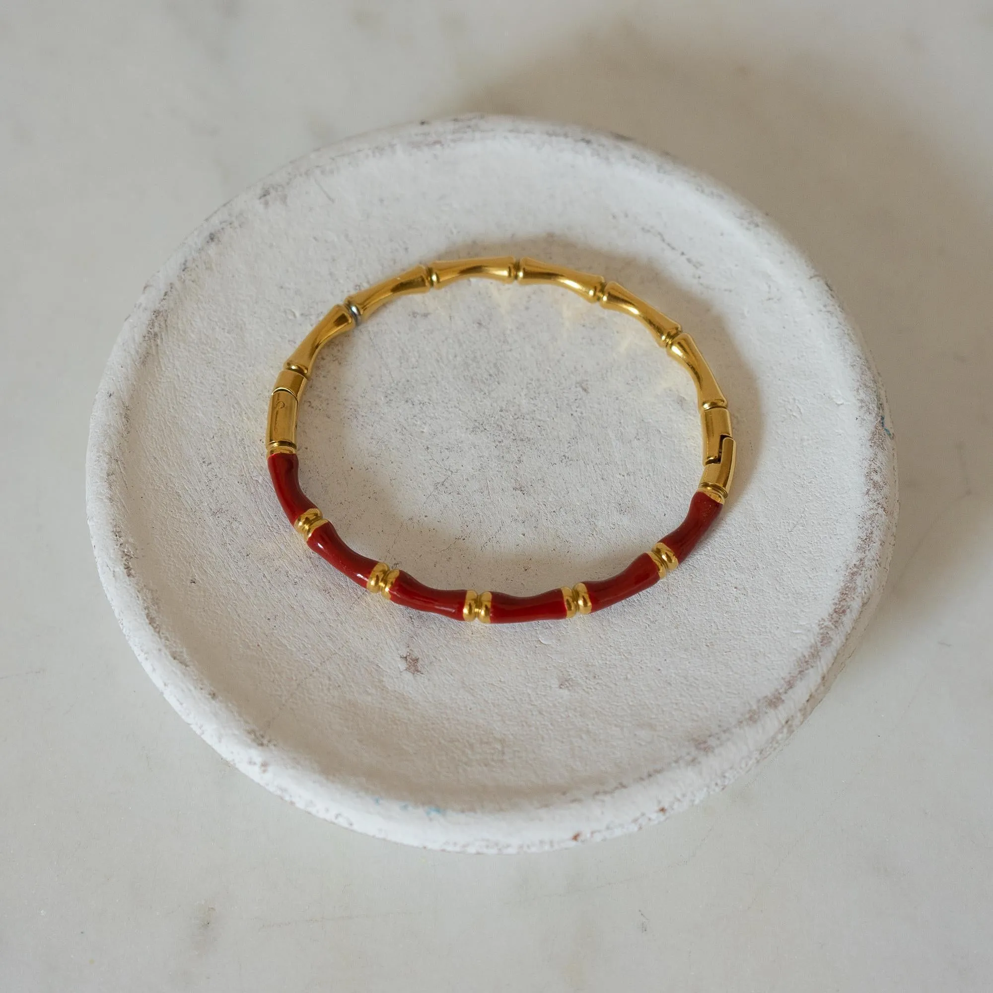 Gold Bamboo Bracelet with Color Enamel