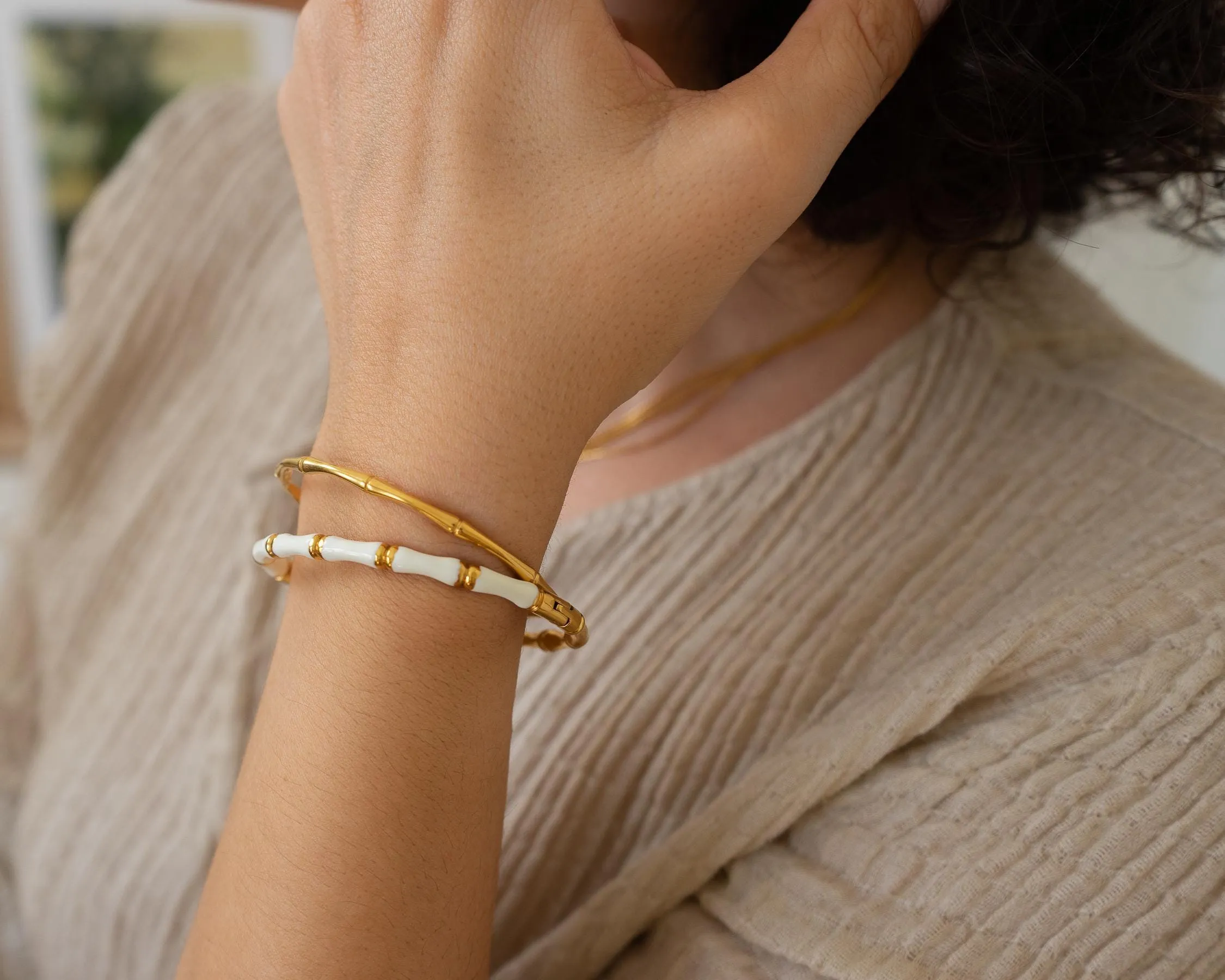 Gold Bamboo Bracelet with Color Enamel