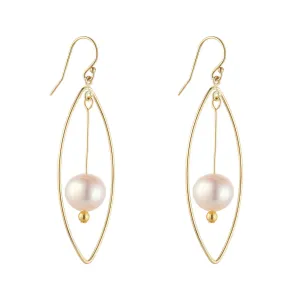 Gold Filled 10mm Round Pearl Oval Chandelier Earrings