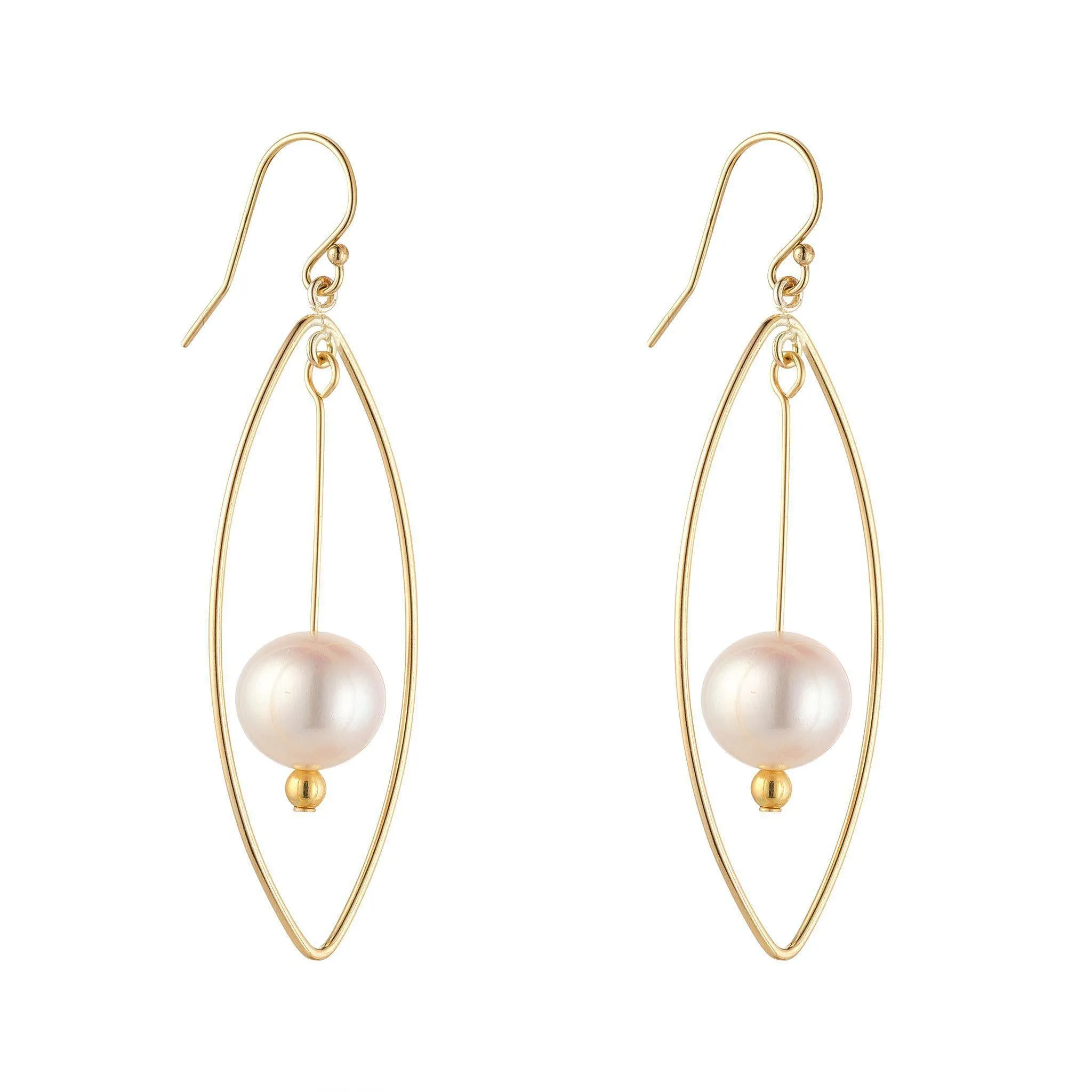 Gold Filled 10mm Round Pearl Oval Chandelier Earrings