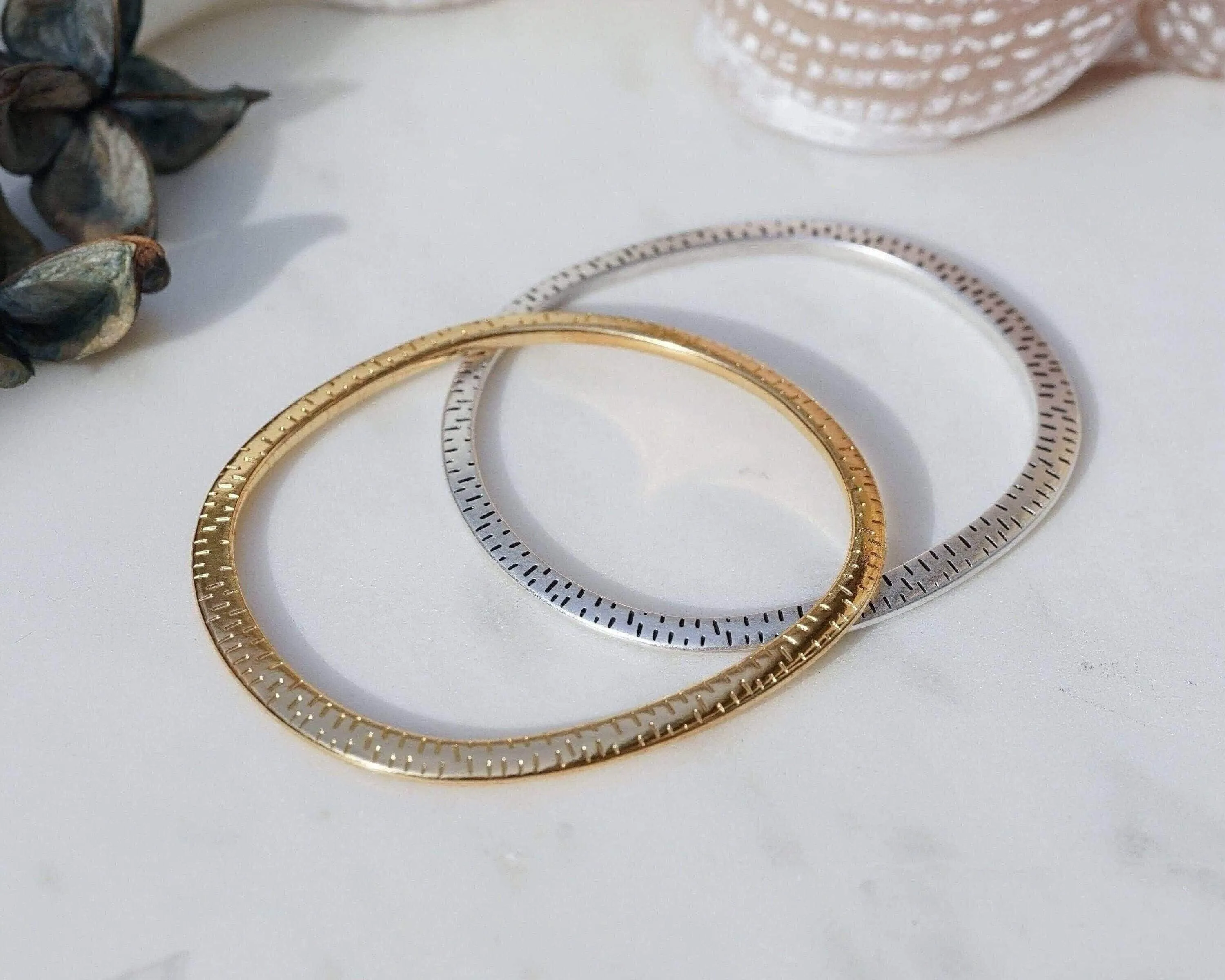 Gold Flat Oval Engraved Bangle