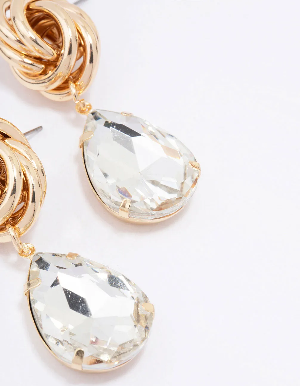 Gold Knotted Large Diamante Drop Earrings