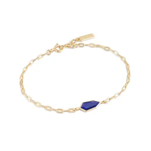 Gold Lapis Emblem Chain Bracelet