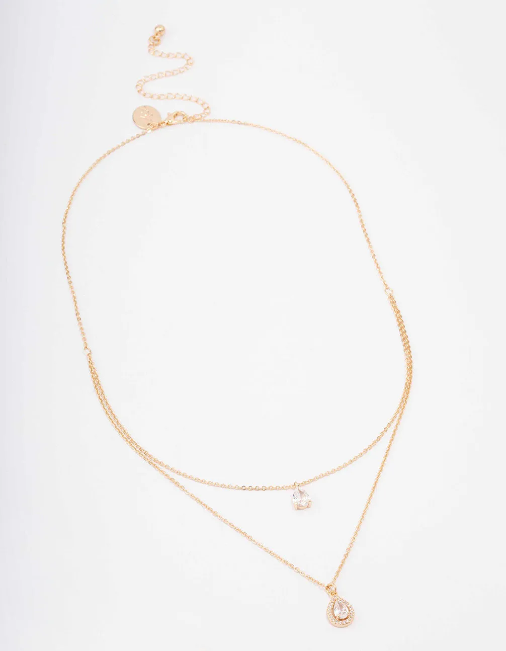 Gold Pear Halo Layered Necklace