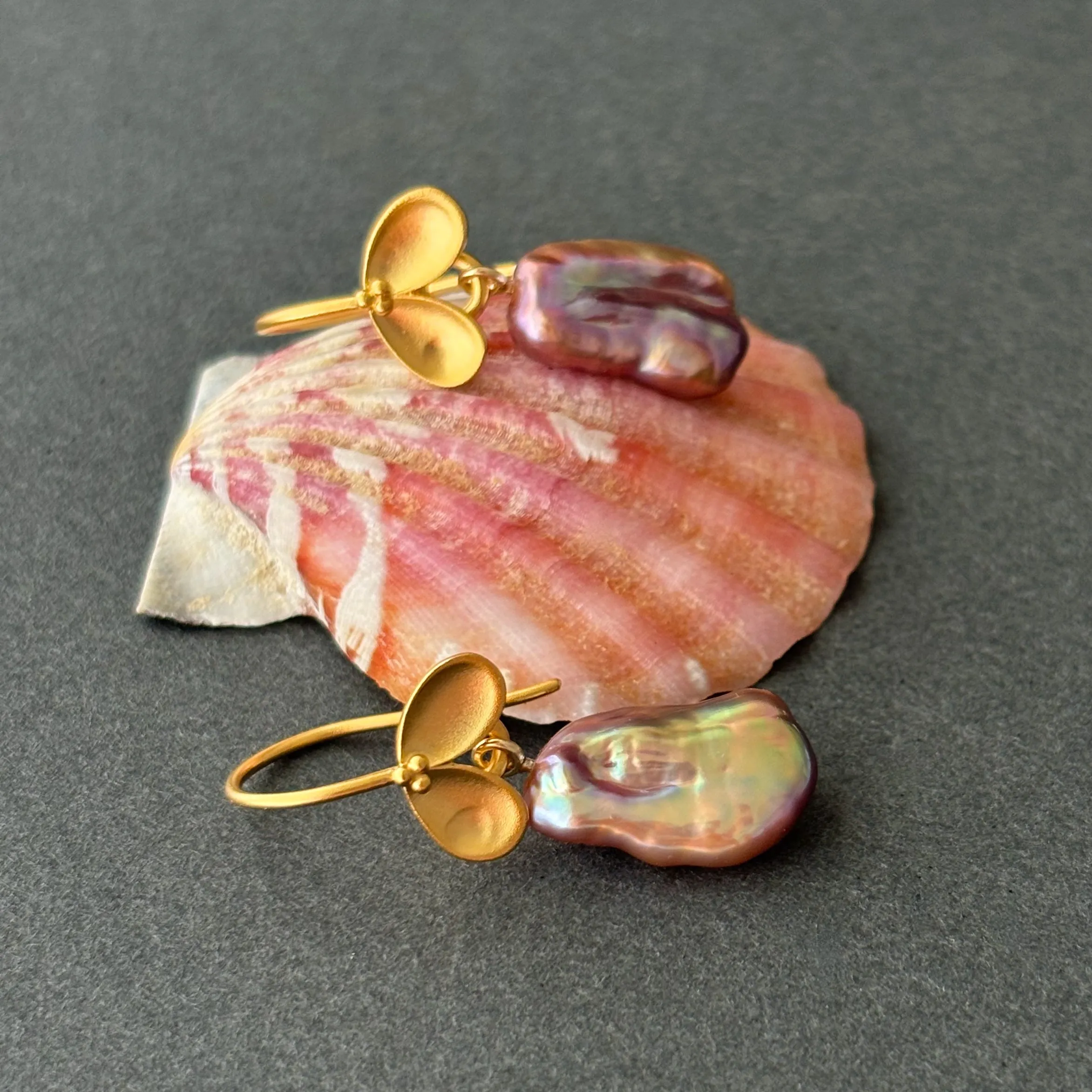 GORGEOUS SPRING PETAL BAROQUE FRESHWATER PEARL EARRINGS