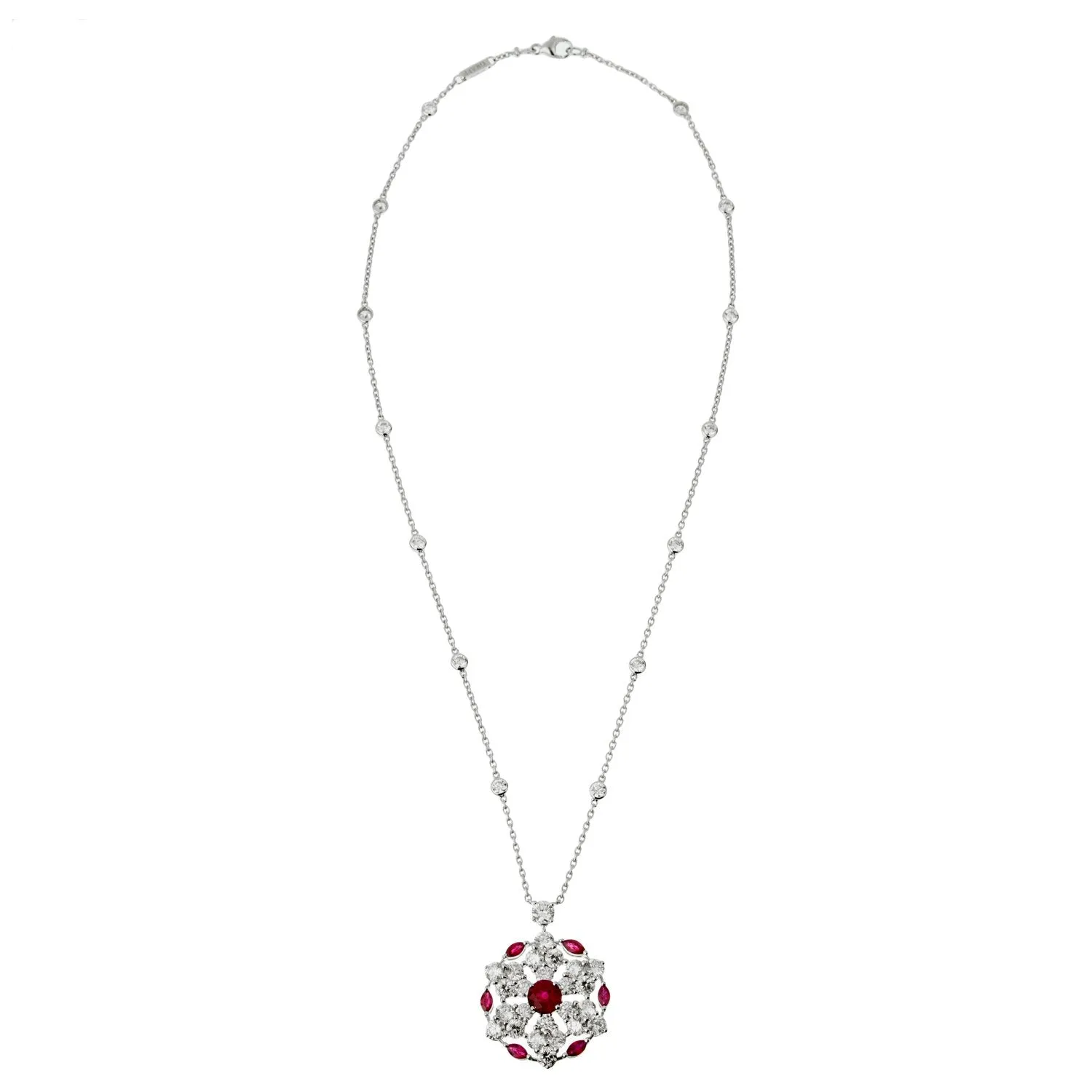 Graff Ruby & Diamond White Gold Snowflake Pendant Necklace