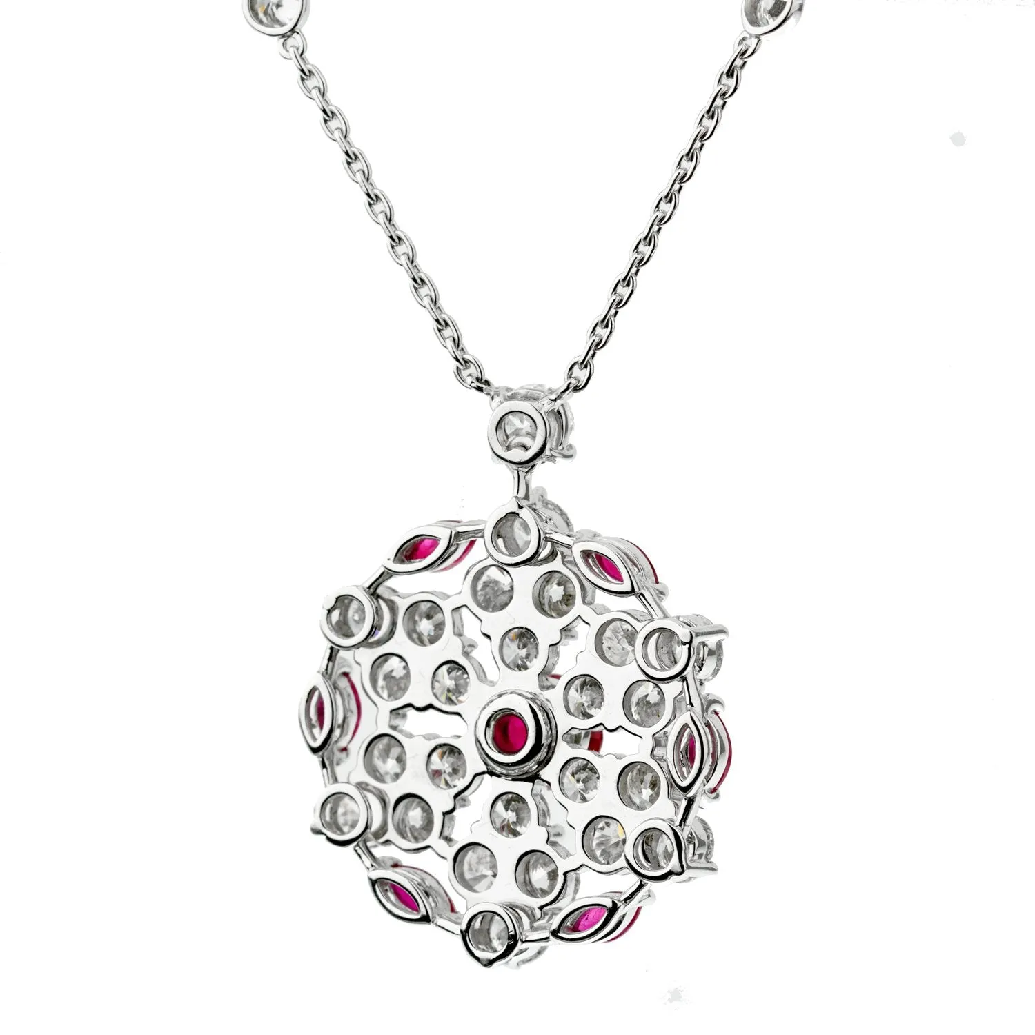 Graff Ruby & Diamond White Gold Snowflake Pendant Necklace