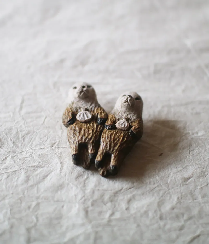 Hand-Carved Sea Otter Brooch