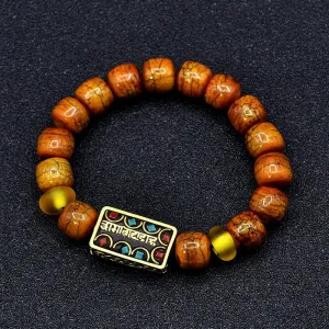 Handmade Yak Bone Bracelet with Bronze Mantra Charm