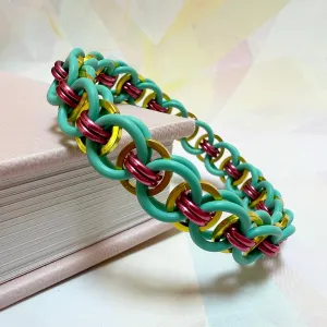 Helm Weave Stretch Bracelet with Square Rings Kit and FREE Video - Aqua, Yellow and Rose