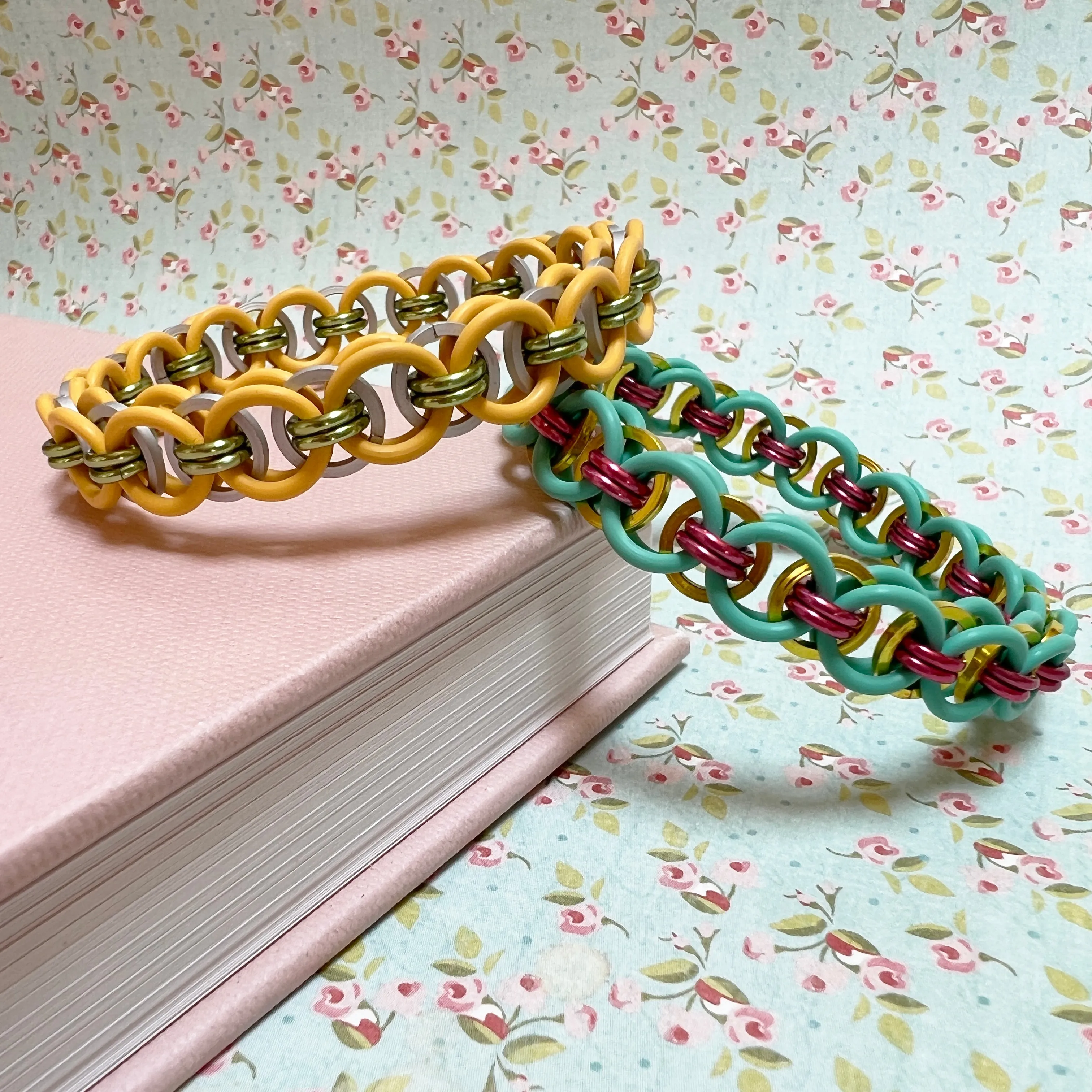 Helm Weave Stretch Bracelet with Square Rings Kit and FREE Video - Aqua, Yellow and Rose