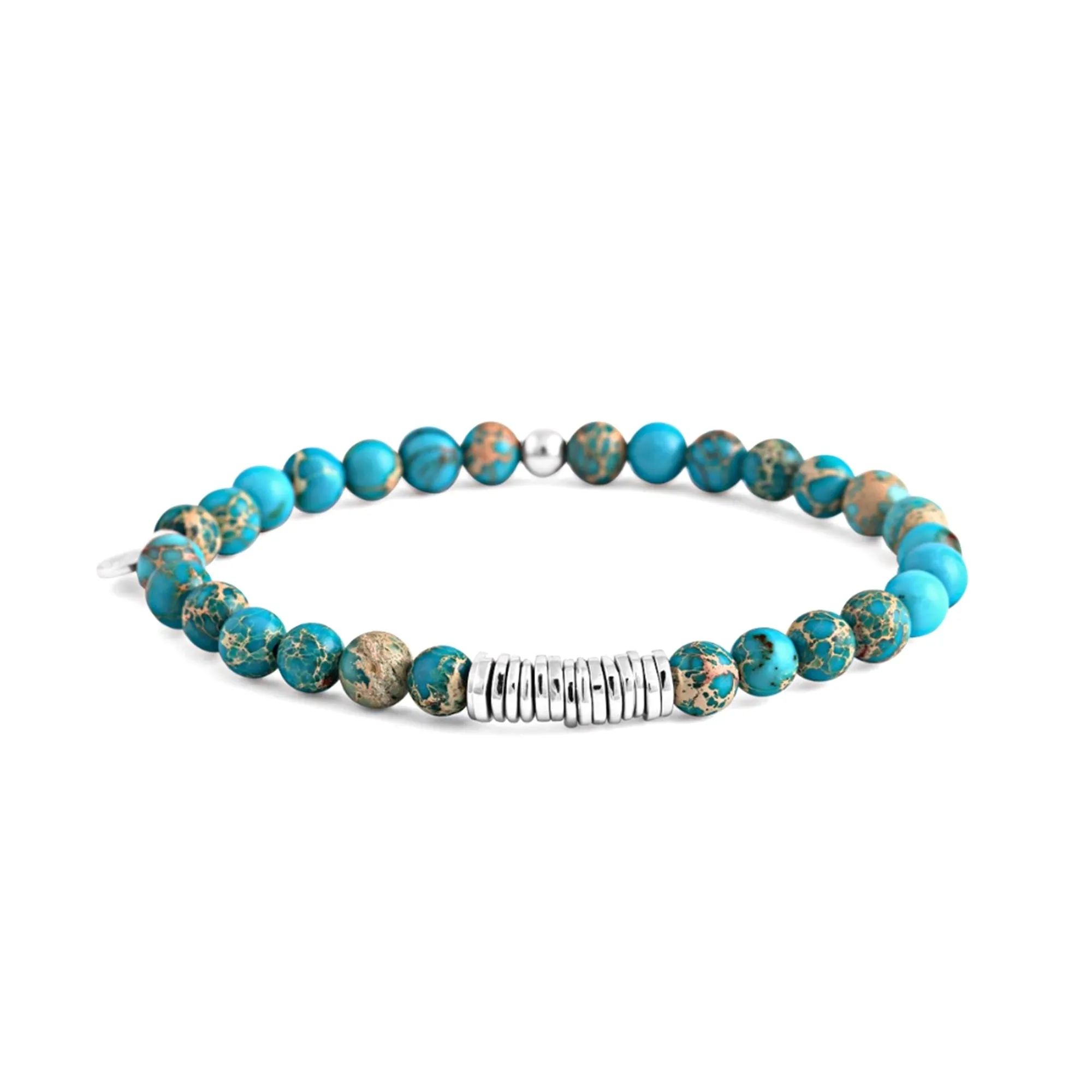 Impression Jasper Beaded Bracelet with Silver Spacer Discs