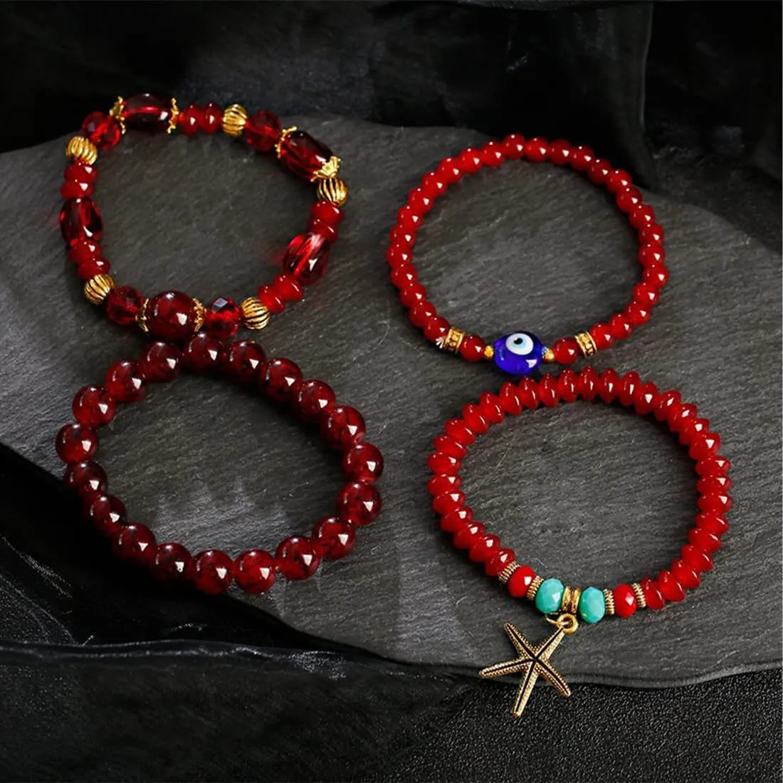 Kairangi Bracelet for Women and Girls Evil Eye Nazariya Bracelets for Women | 4 Pcs Red Beads Layered Bracelet | Birthday Gift For girls and women Anniversary Gift for Wife