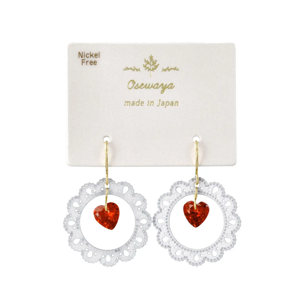 Lace Circle Heart Stone Earrings