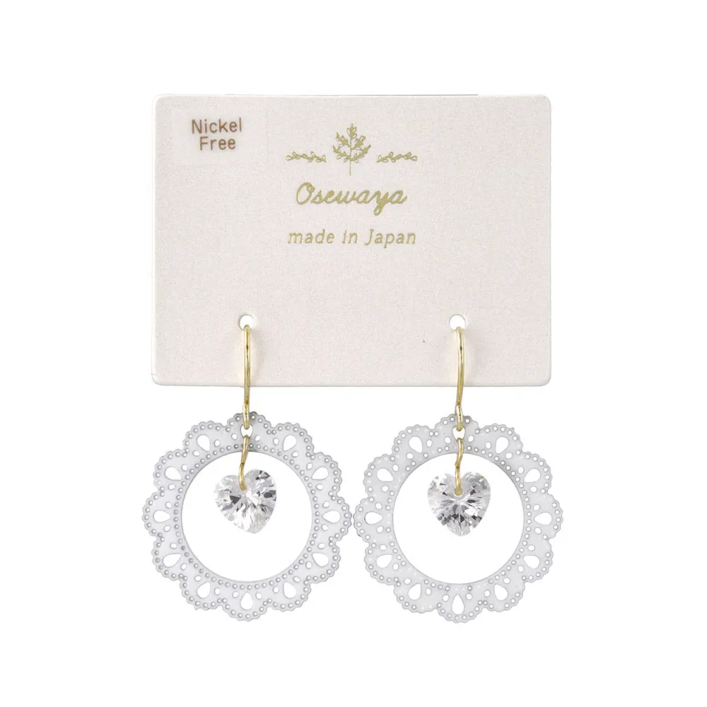 Lace Circle Heart Stone Earrings