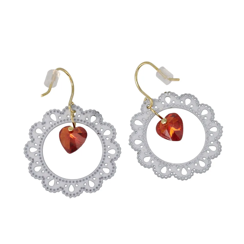 Lace Circle Heart Stone Earrings