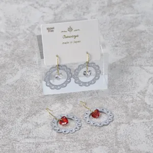 Lace Circle Heart Stone Earrings