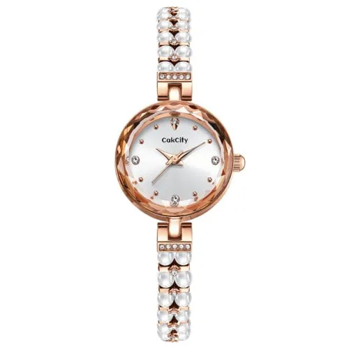 Ladies Pearl Bracelet Dress Analog Quartz Wristwatch