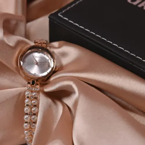 Ladies Pearl Bracelet Dress Analog Quartz Wristwatch