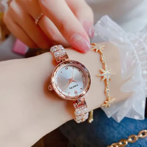 Ladies Pearl Bracelet Dress Analog Quartz Wristwatch