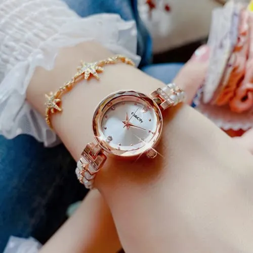 Ladies Pearl Bracelet Dress Analog Quartz Wristwatch