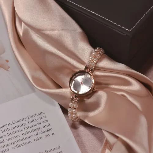 Ladies Pearl Bracelet Dress Analog Quartz Wristwatch